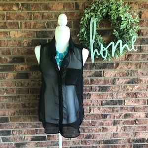 ✨5/$15 { JET SET } Black Sheer Hi Lo Blouse